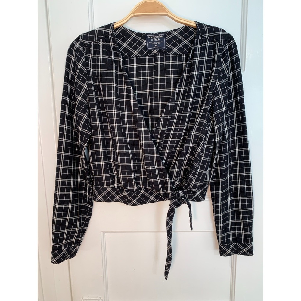 Abercrombie & Fitch Plaid Tie Waist Navy Wrap Gossip Girl Academia Top / Size XS